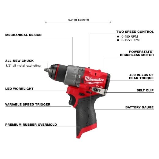 Milwaukee M12 Fuel Hammer Drill Driver, 1/2-In (Tool Only)