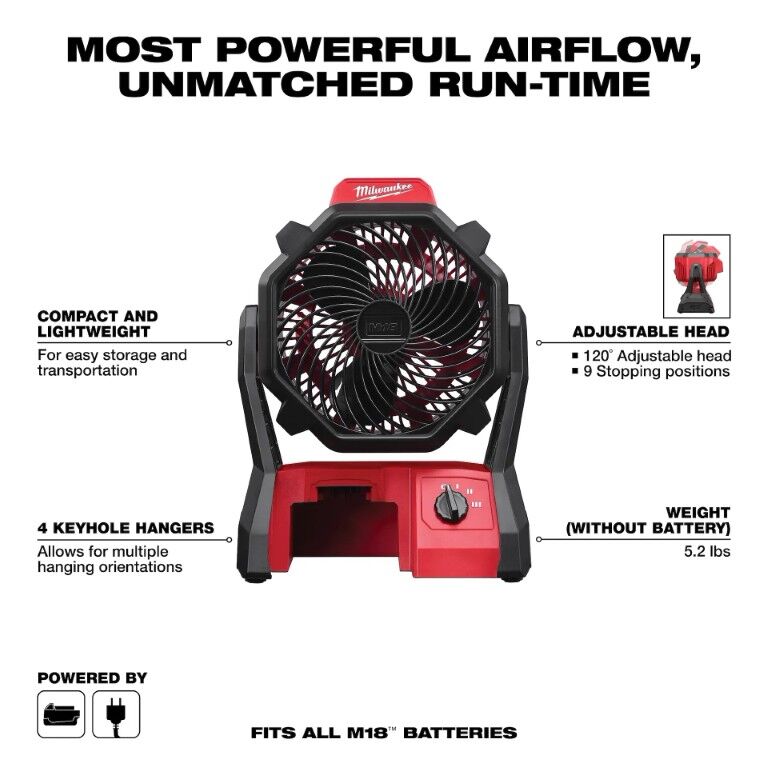 Milwaukee M18 Jobsite Fan With Battery And Charger
