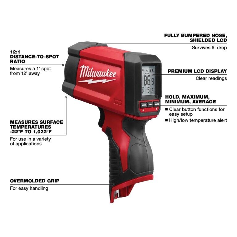 Milwaukee M12 12:1 Infrared Temp-Gun (Tool Only)