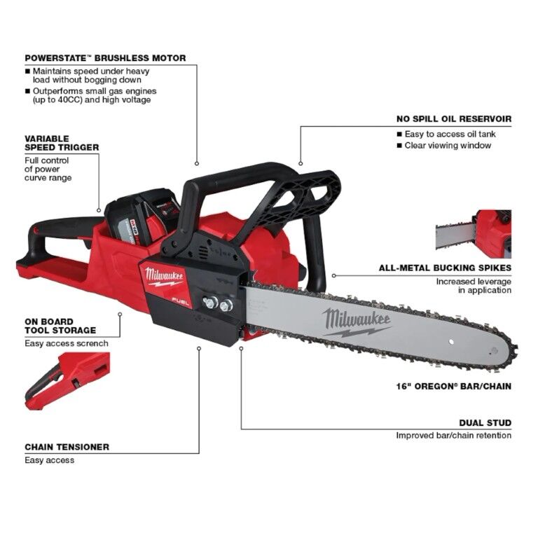Milwaukee M18 Fuel 16 in. Battery Powered Chainsaw Kit
