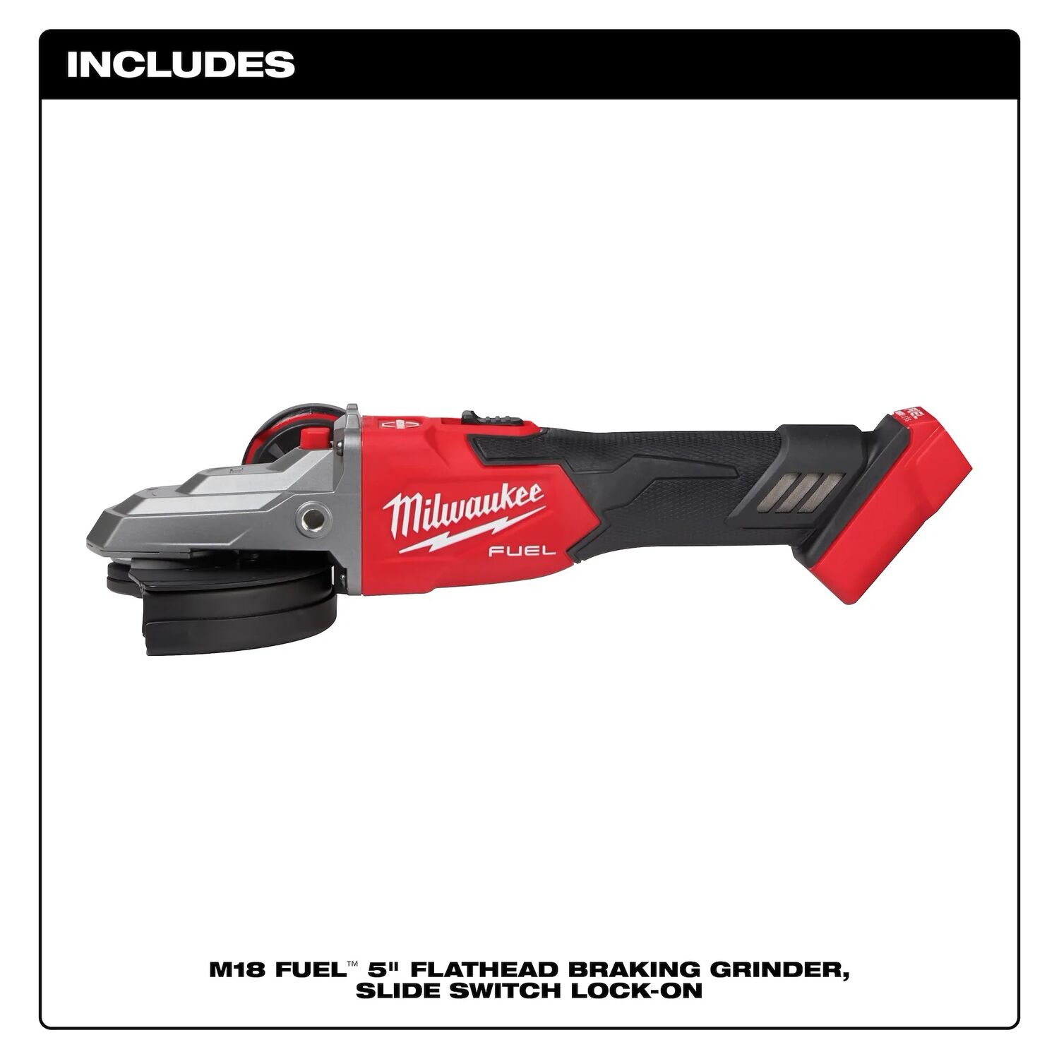 Milwaukee M18 Fuel Lock-On Slide Switch Flathead Braking Angle Grinder, 5-In (Tool Only)