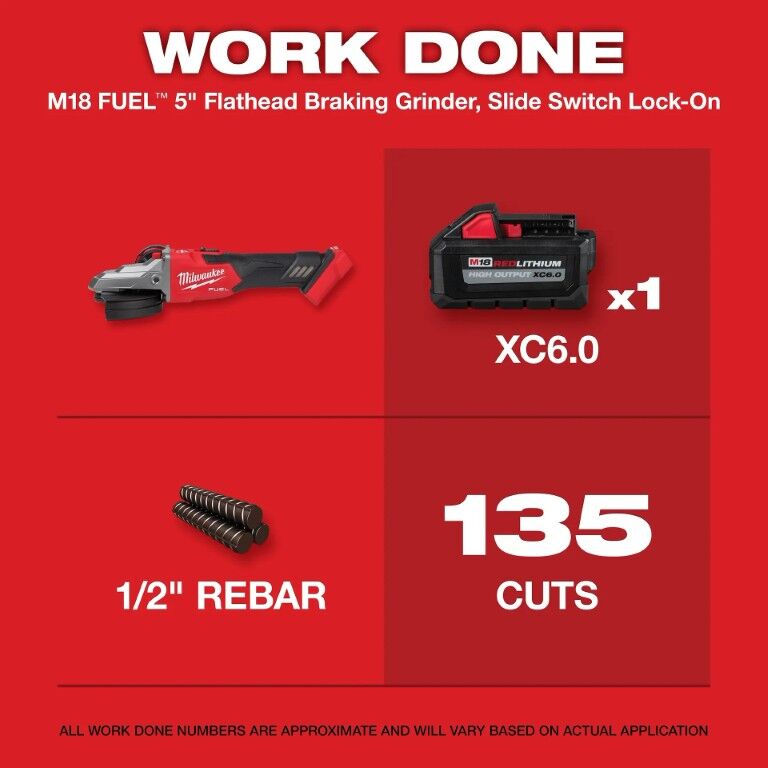 Milwaukee M18 Fuel Lock-On Slide Switch Flathead Braking Angle Grinder, 5-In (Tool Only)