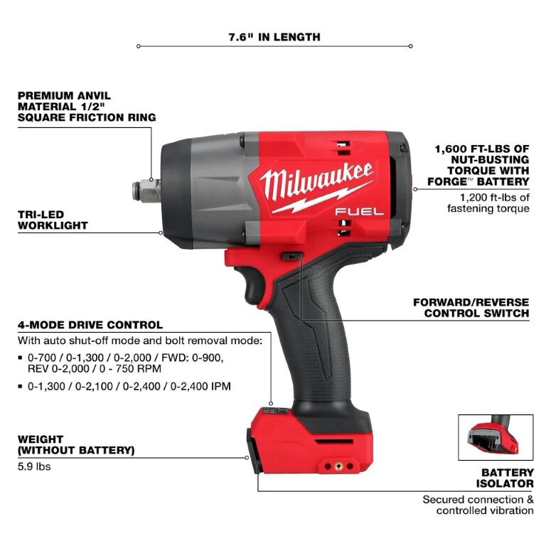 Milwaukee M18 Fuel High Torque Impact Wrench & Grease Gun 2-Tool Combo Kit