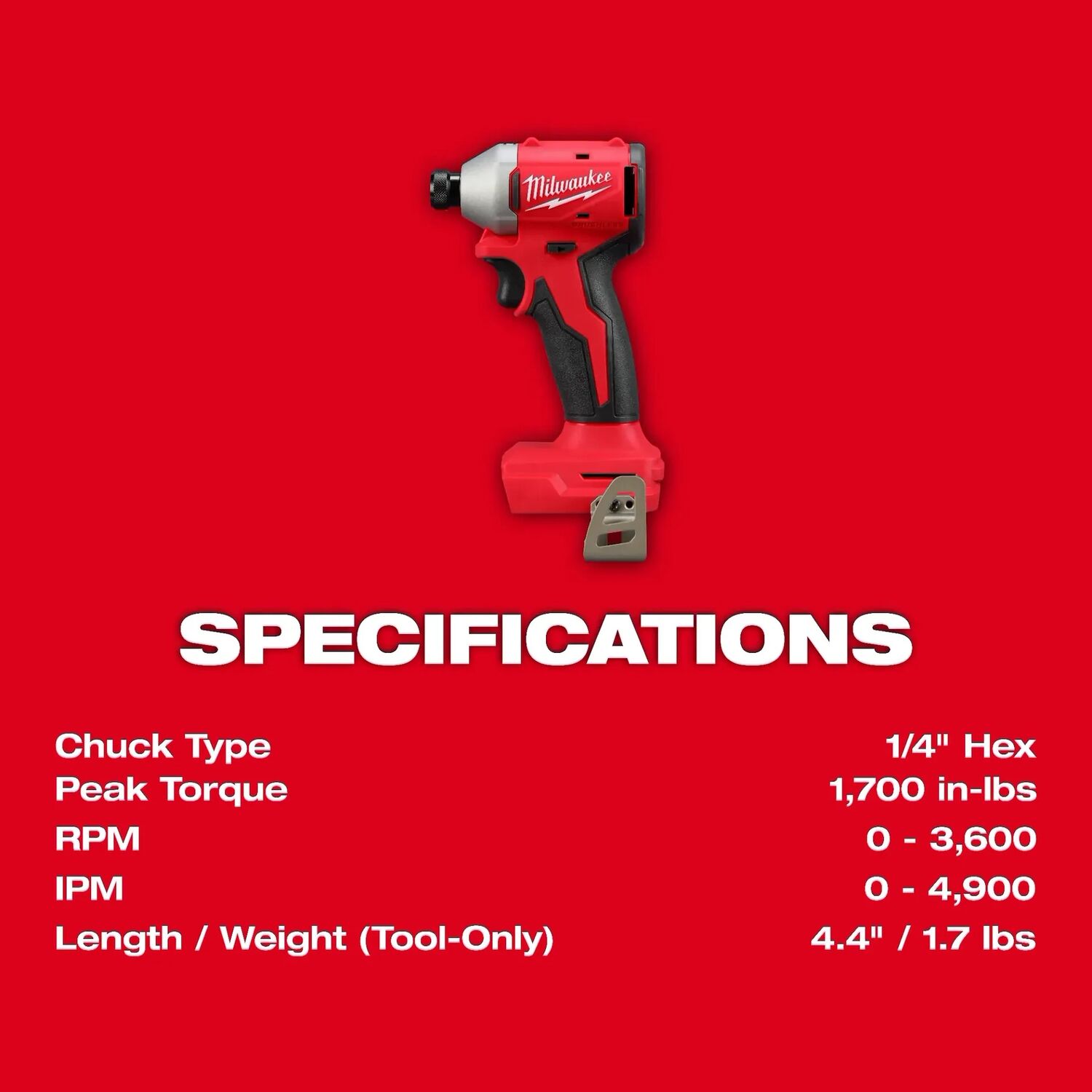 Milwaukee M18 Compact Brushless Hex Impact Driver Kit, 1/4-In