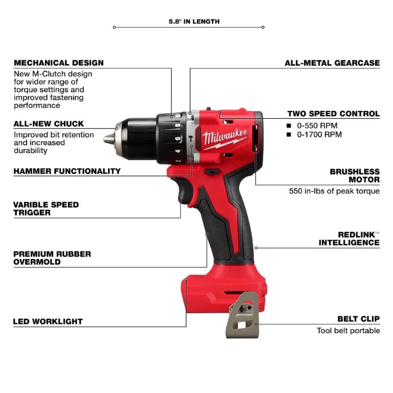 Milwaukee M18 Compact Brushless Hammer Drill Driver & Impact Driver 2-Tool Battery Combo Kit