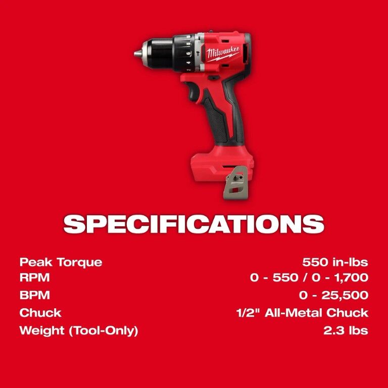 Milwaukee M18 Compact Brushless Hammer Drill Driver & Impact Driver 2-Tool Battery Combo Kit