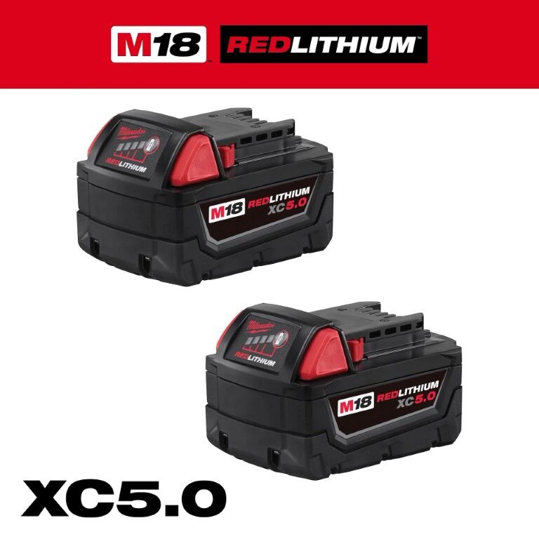 Milwaukee M18 RedLithium XC5.0 Extended Capacity Battery, 5-Ah, 2-Pk