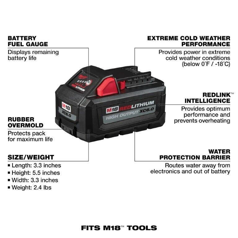 Milwaukee M18 RedLithium High Output XC6.0 Battery 6-Ah