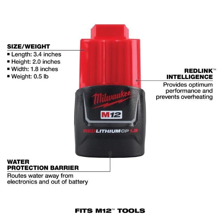 Milwaukee M12 RedLithium Compact Battery, 1.5-Ah, 2 Pk