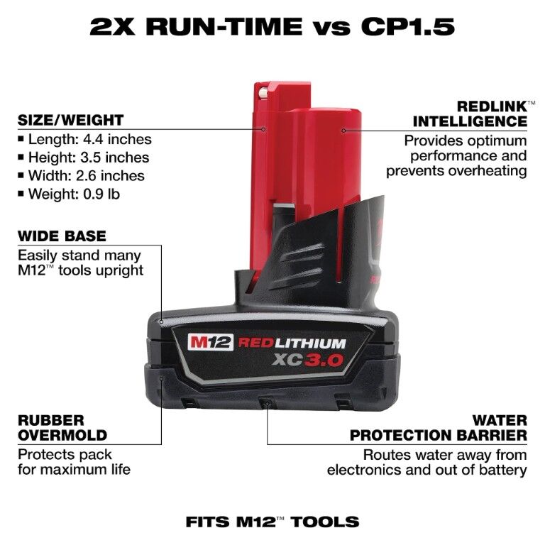 Milwaukee M12 Redlithium XC Battery, 12-V, 2-Pk