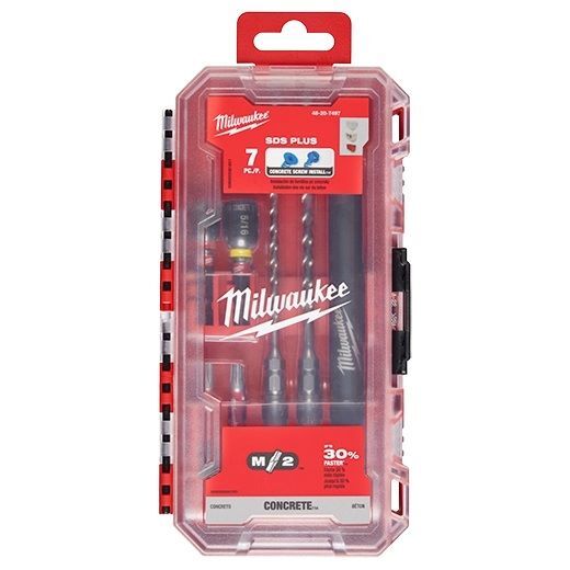 Milwaukee SDS Plus M/2 2-Cutter Concrete Screw Install Kit, 7-Pk