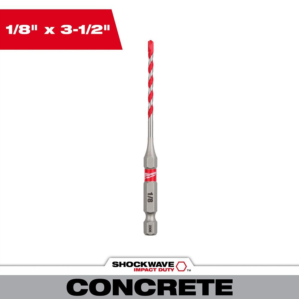 Milwaukee Shockwave Impact Duty Carbide Hammer Drill Bit, 1/8-In x 3 1/2-In