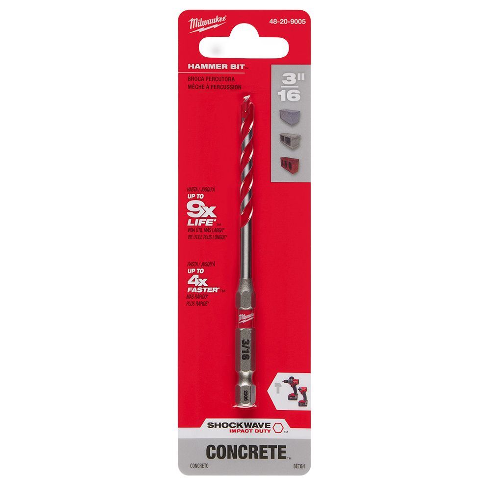 Milwaukee 3/16-In x 2-In x 4-In SHOCKWAVE Impact Duty Carbide Hammer Drill Bit