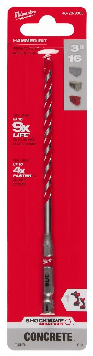 Milwaukee Shockwave Impact Duty Carbide Hammer Drill Bit, 3/16-In x 6-In