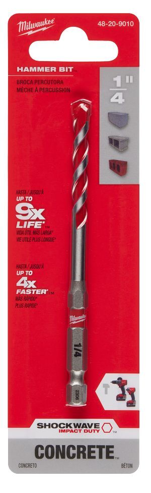 Milwaukee Shockwave Impact Duty Carbide Hammer Drill Bit, 1/4-In x 4-In