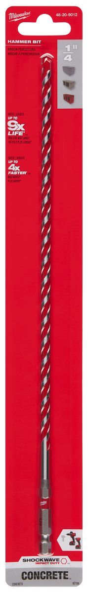 Milwaukee Shockwave Impact Duty Carbide Hammer Drill Bit, 1/4-In x 12-In