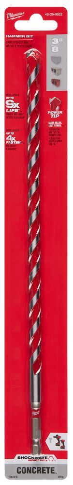 Milwaukee Shockwave Impact Duty Carbide Power Tip Hammer Drill Bit, 3/8-In x 12-In