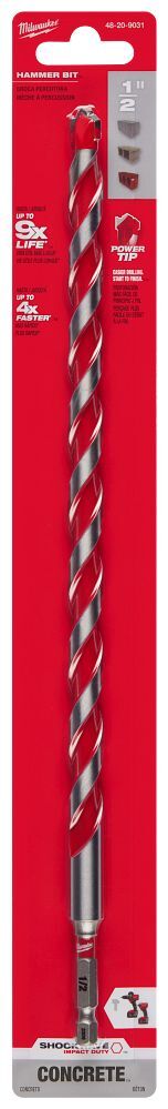 Milwaukee Shockwave Impact Duty Carbide Power Tip Hammer Drill Bit, 1/2-In x 12-In