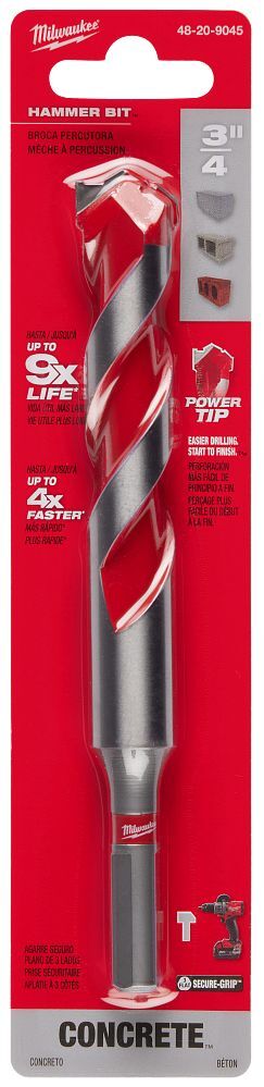 Milwaukee Shockwave Carbide Power Tip Hammer Drill Bit, 3/4-In x 6-In