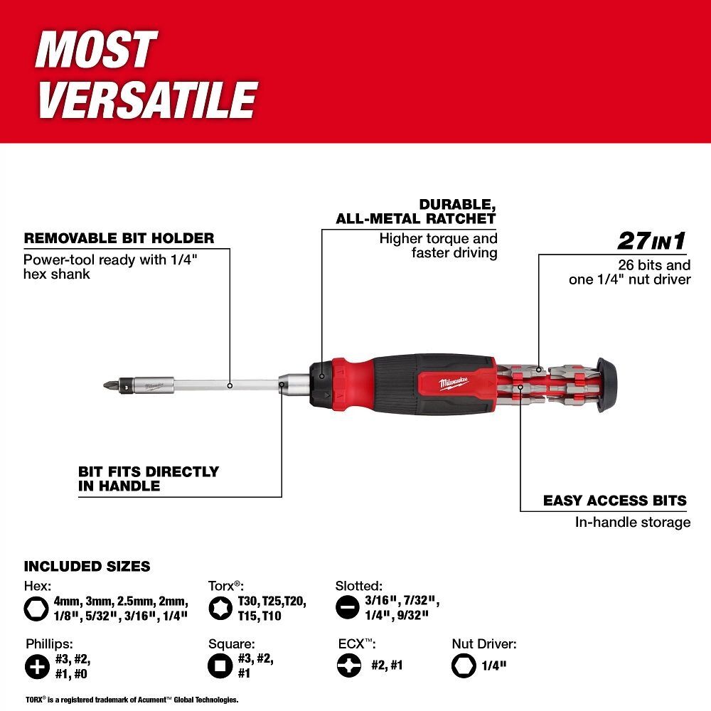 Milwaukee 27-In-1 Ratcheting Multi-Bit Screwdriver