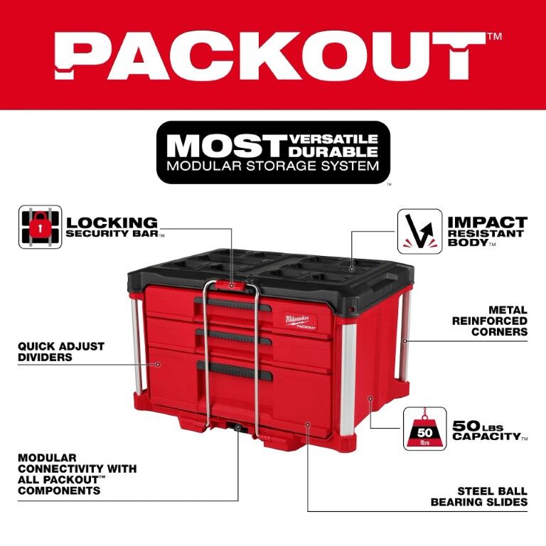 Milwaukee Packout Multi-Depth 3-Drawer Tool Box
