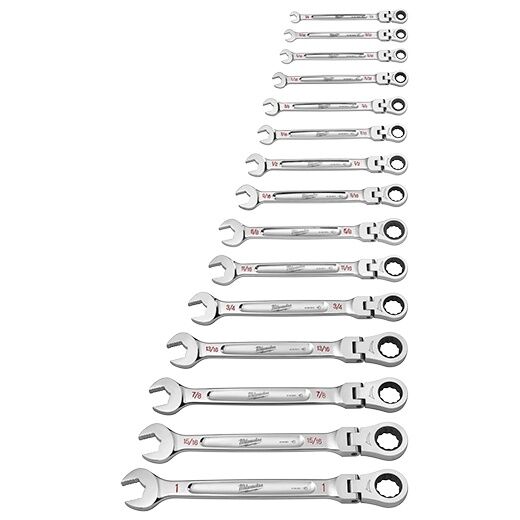 Milwaukee 15-Pc SAE Flex Head Ratcheting Combination Wrench Set