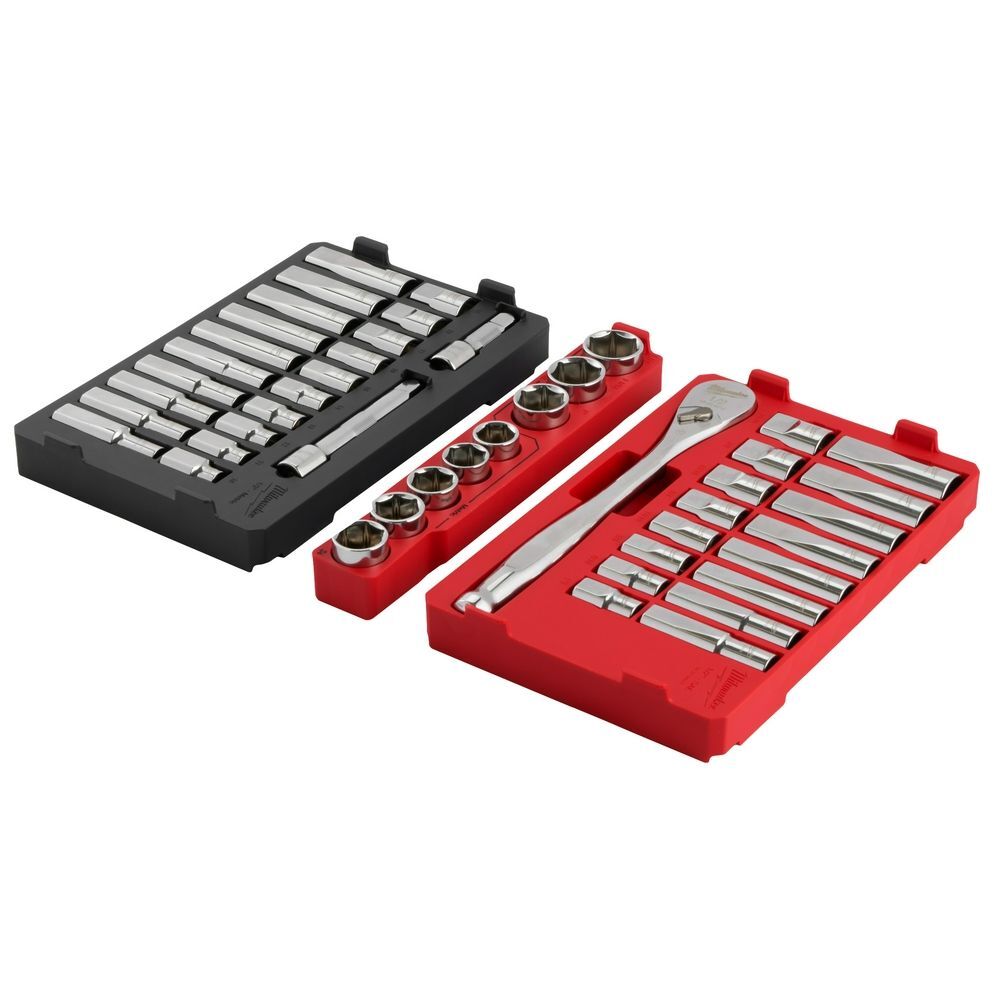 Milwaukee 1/2-In Drive Ratchet & Socket Set with PACKOUT Organizer, 47-Pc