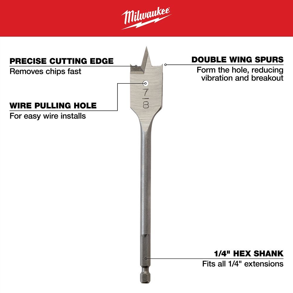 Milwaukee Flat Boring Bit, 1-In x 6-In
