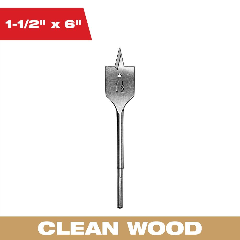 Milwaukee Flat Boring Bit, 1 1/2-In x 6-In