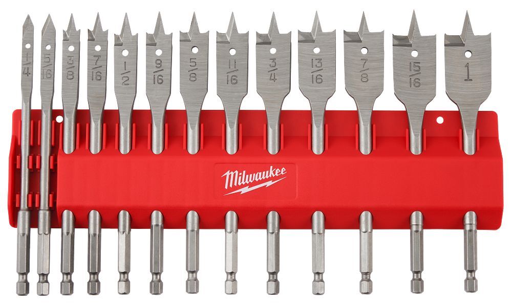 Milwaukee Flat Boring Bit Set, 6-In, 13-Pc