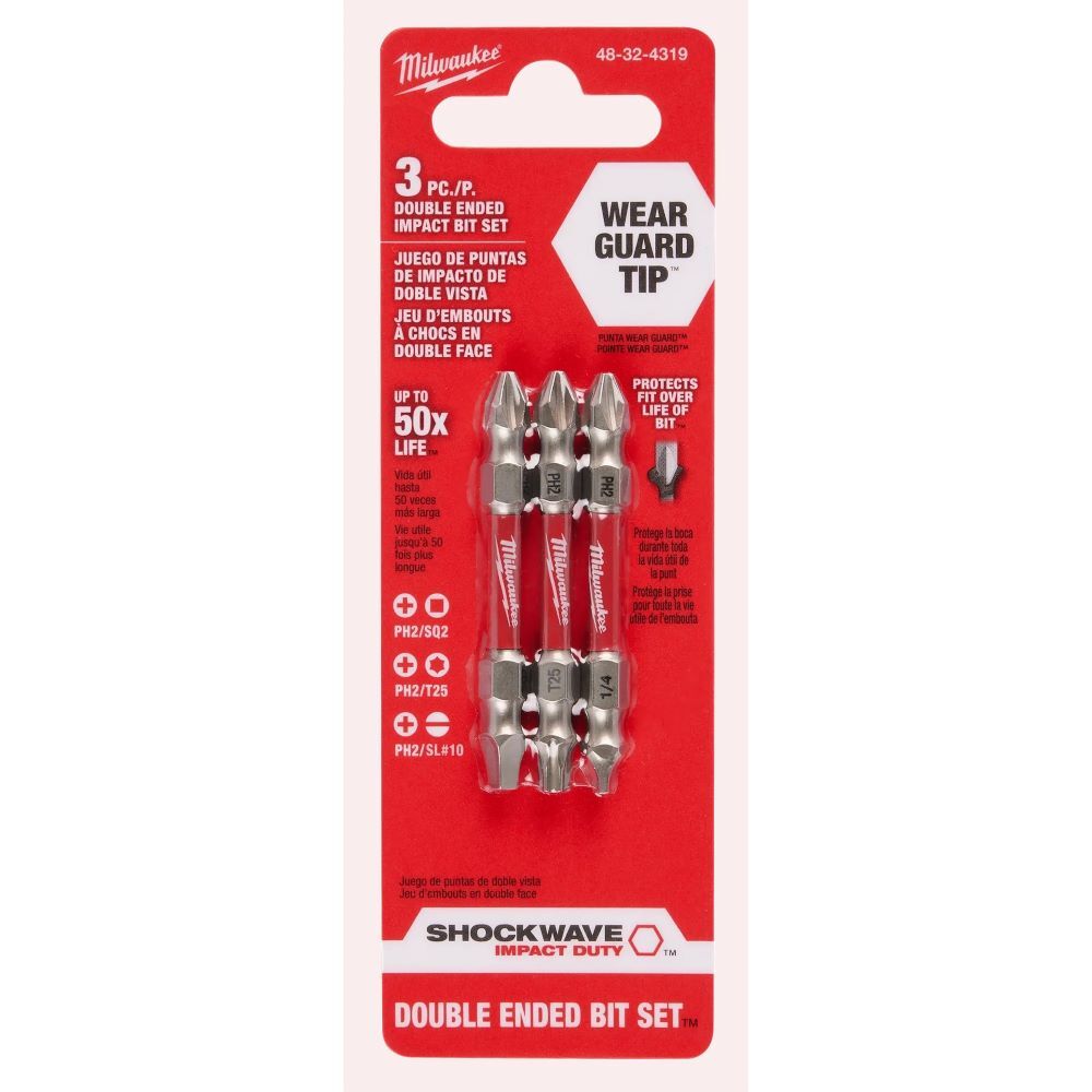 Milwaukee Shockwave Impact Duty PH2/SQ2/T25 Double Ended Bits, 3-Pk