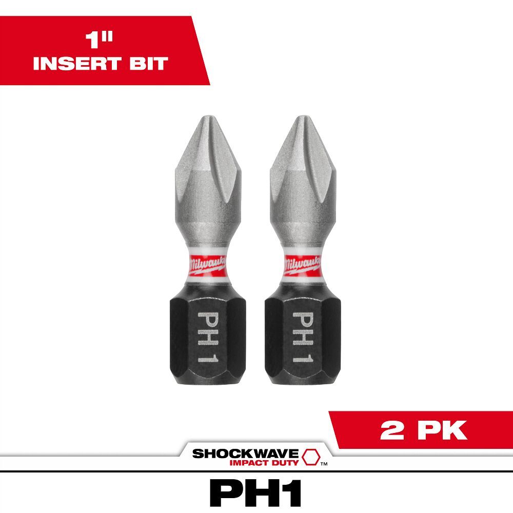 Milwaukee Shockwave Impact #1 Phillips Bit, 1-In, 2-Pc