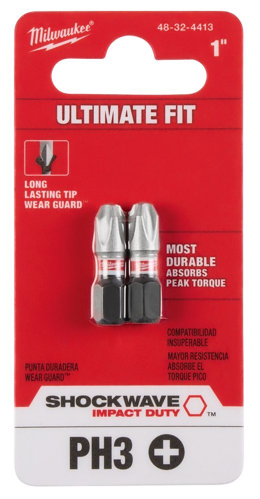 Milwaukee Shockwave Impact #3 Phillips Bit, 1-In, 2-Pc