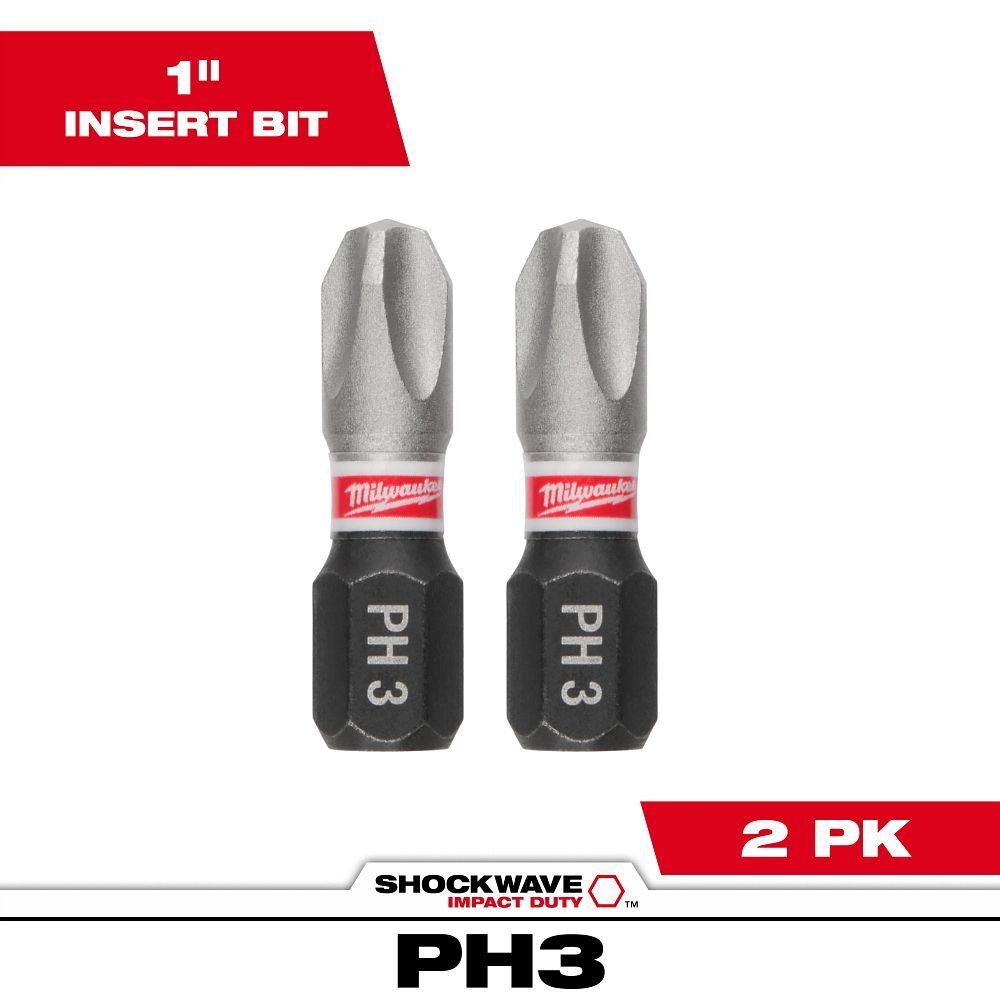Milwaukee Shockwave Impact #3 Phillips Bit, 1-In, 2-Pc