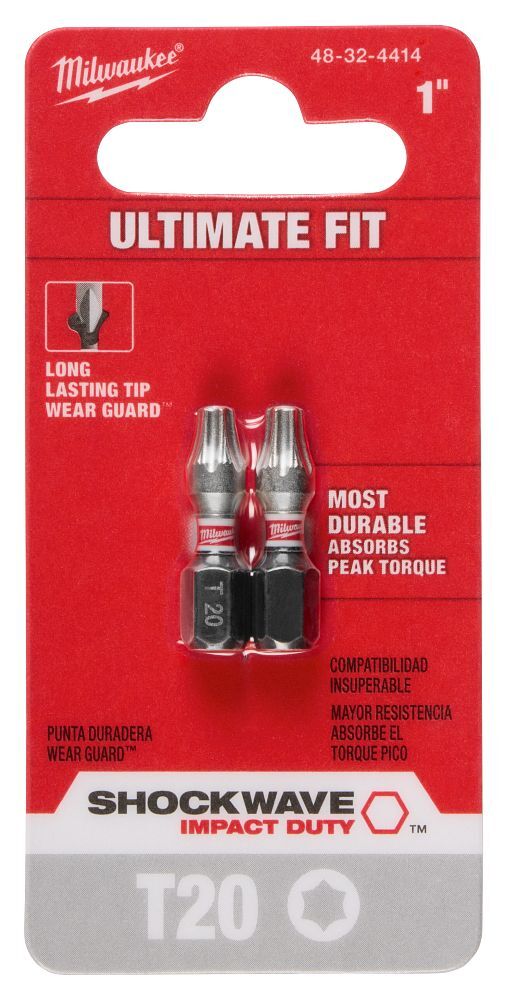 Milwaukee Shockwave Impact T20 Torx Bit, 1-In, 2-Pc