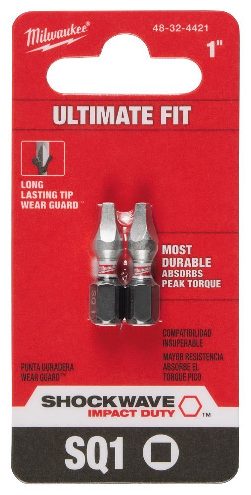 Milwaukee Shockwave Impact #1 Square Bit, 1-In, 2-Pc