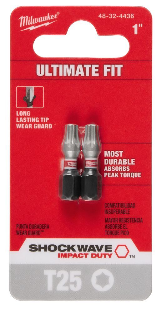 Milwaukee Shockwave Impact T25 Torx Bit, 1-In, 2-Pc