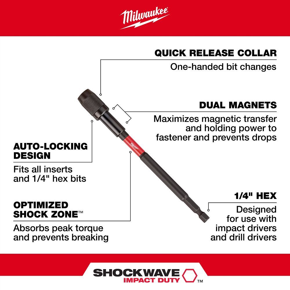 Milwaukee Shockwave Impact Locking Bit Holder, 6-In