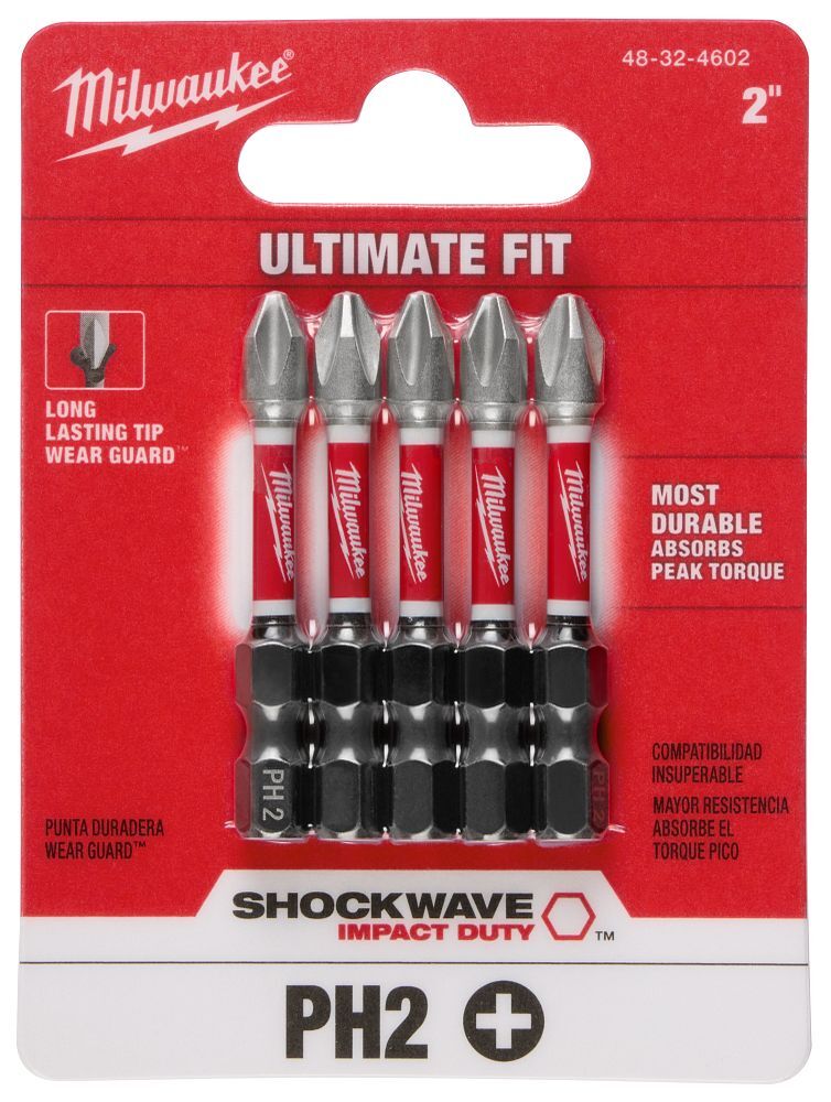 Milwaukee Shockwave Impact #2 Phillips Bit, 2-In, 5-Pc