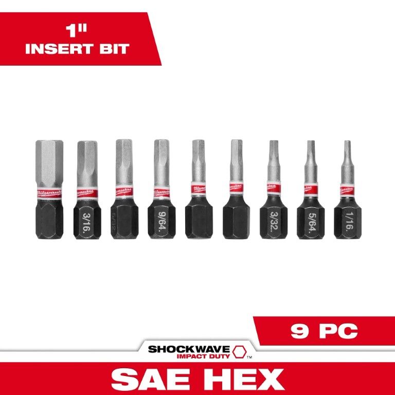 Milwaukee Shockwave Impact Duty Hex Insert Bit Set, 1-In, 9-Pc
