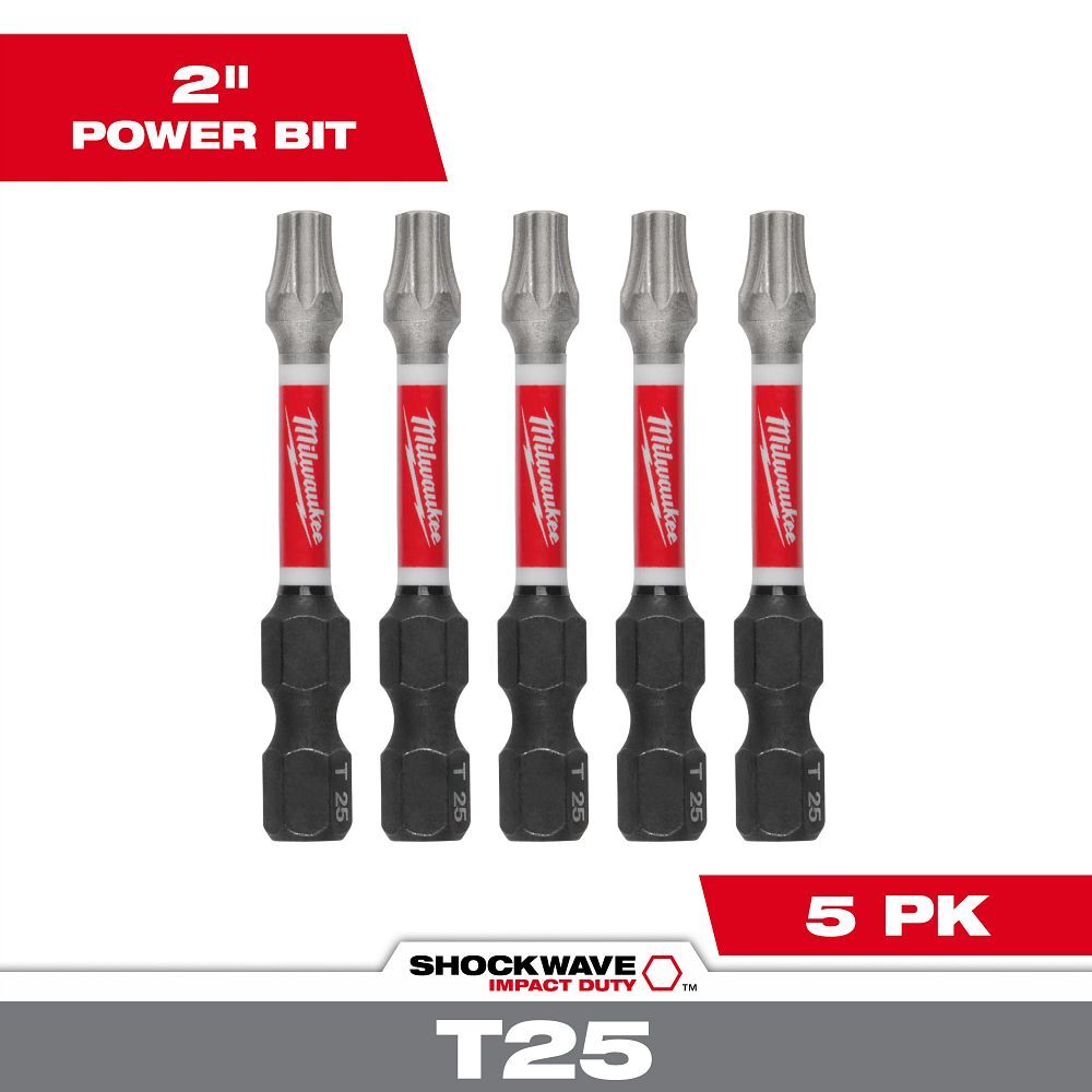 Milwaukee Shockwave Impact T25 Torx Bit, 2-In, 5-Pc
