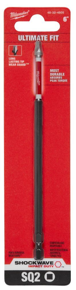 Milwaukee Shockwave Impact #2 Square Bit, 6-In