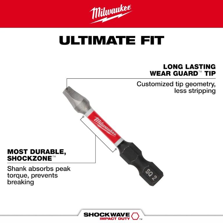 Milwaukee Shockwave Impact #2 Square Bit, 6-In