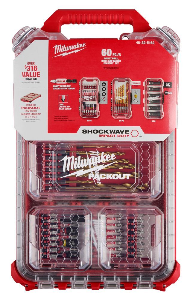 Milwaukee Shockwave Impact Duty Drill, Drive, & Fasten Packout Set, 60-Pc