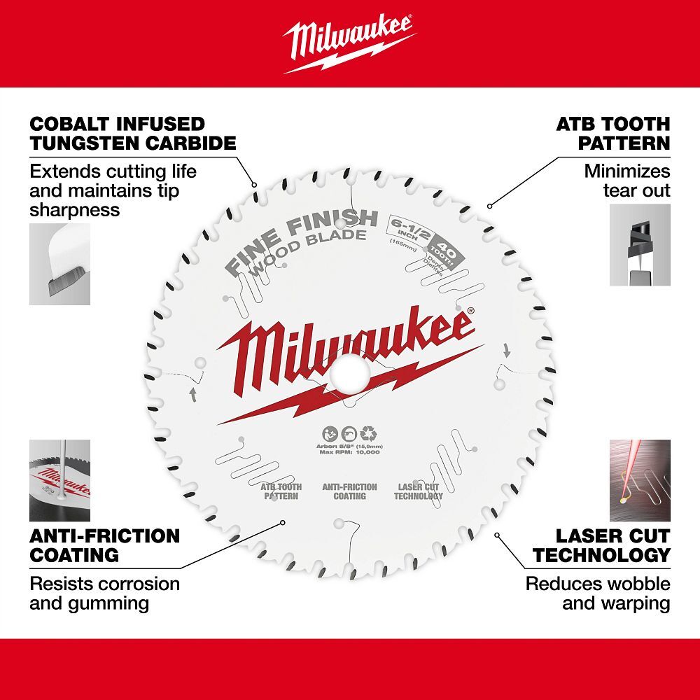 Milwaukee Finish Blade Circular Saw Blade, 40T, 6 1/2-In