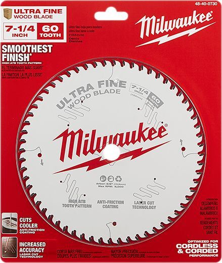 Milwaukee Ultra Fine Finish Circular Saw Blade, 60T, 7 1/4-In