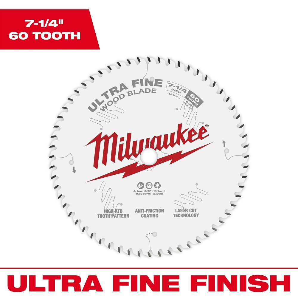 Milwaukee Ultra Fine Finish Circular Saw Blade, 60T, 7 1/4-In