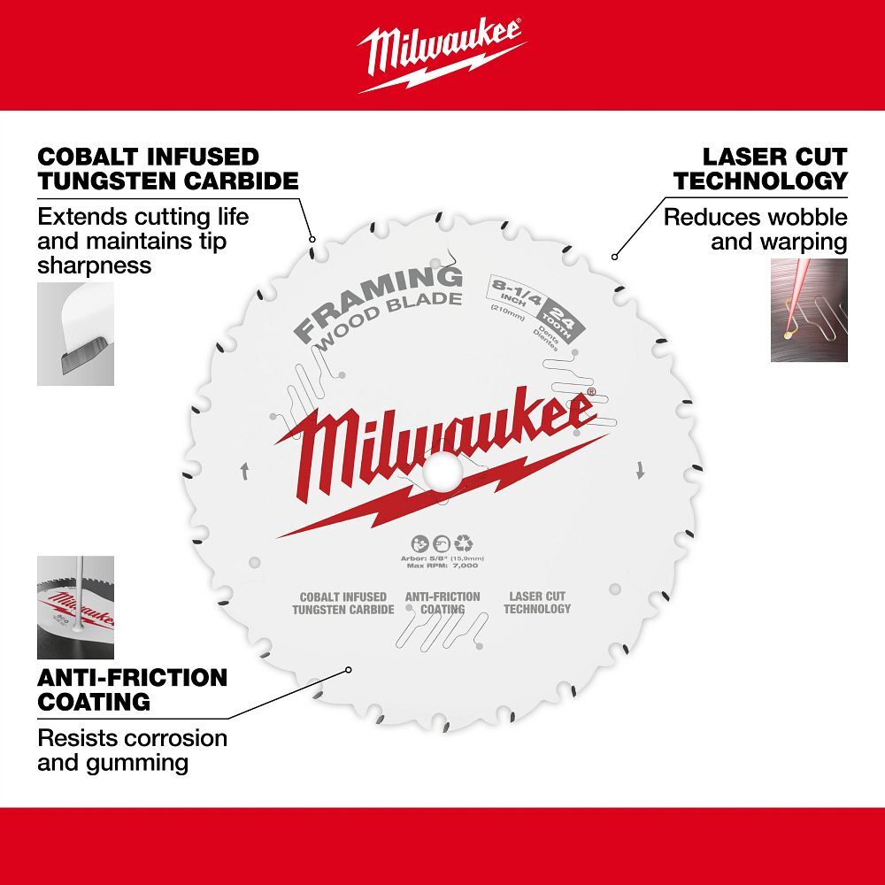 Milwaukee Framing Circular Saw Blade, 24T, 8 1/4-In