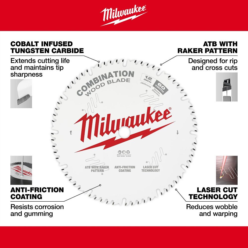Milwaukee Combination Circular Saw Blade, 60T, 12-In