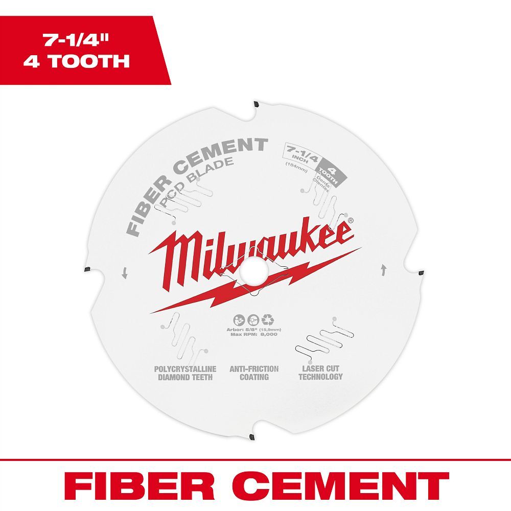 Milwaukee Fiber Cement Circular Saw Blade, 4T, 7 1/4-In